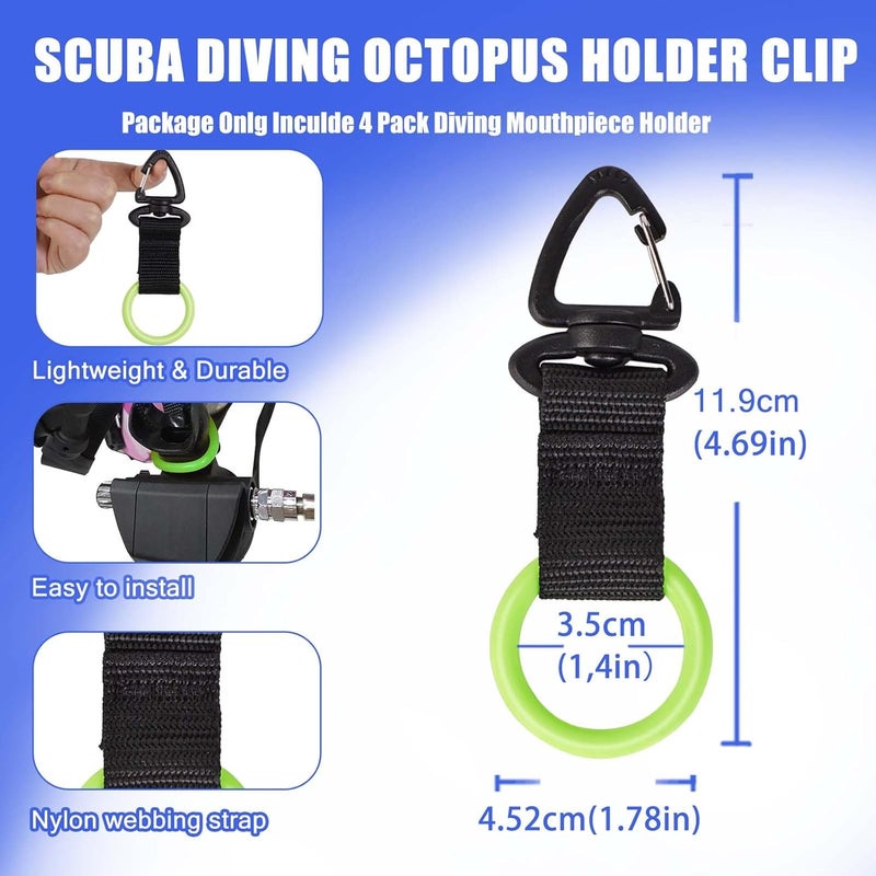 JUSTOOP Store Scuba Octopus Mouthpiece Holder,Silicone Octopus Holder for Scuba Diving 0cto Mouthpiece Keeper for 2nd Stage Regulator Octopus Retainer with Spring Clip,2 PCS,Green/Yellow - Image 4